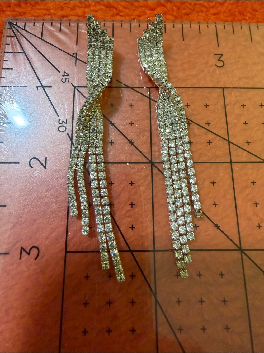 Vintage Clear Rhinestone Tassel Dangle Earrings Silver Tone Pierced 3”